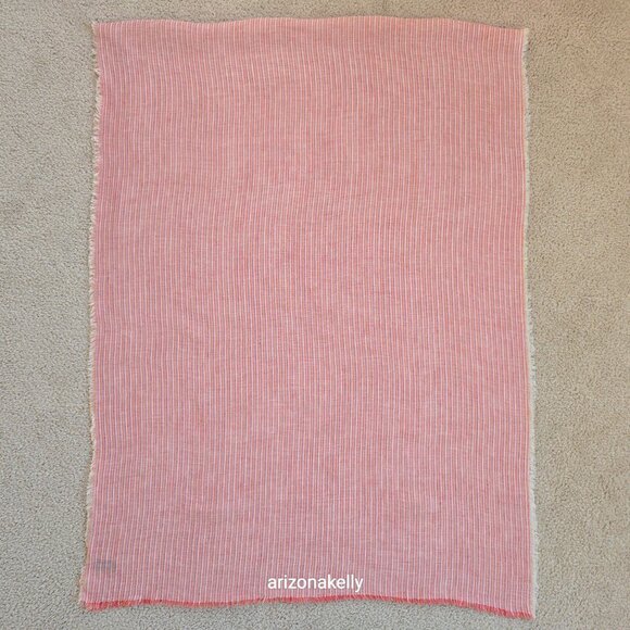 Linen Blend Large Striped Scarf Pink, Orange, and White - Picture 9 of 14